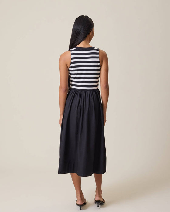 B&W Stripe Charlotte Mixed Media Nursing Midi Dress