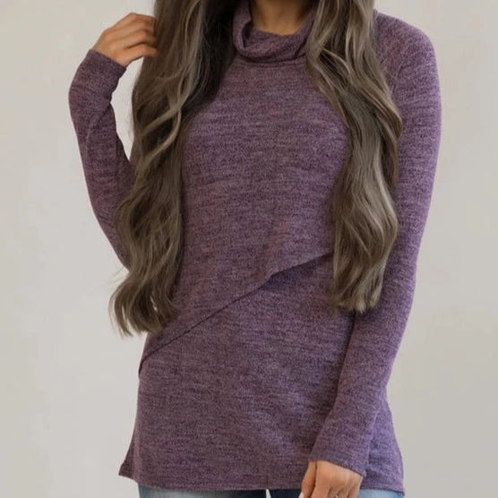 Purple Asymmetrical Flap Nursing Sweater