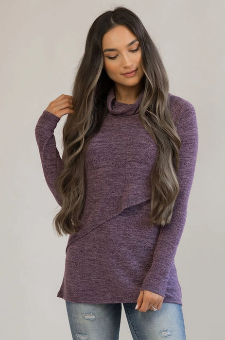 Purple Asymmetrical Flap Nursing Sweater