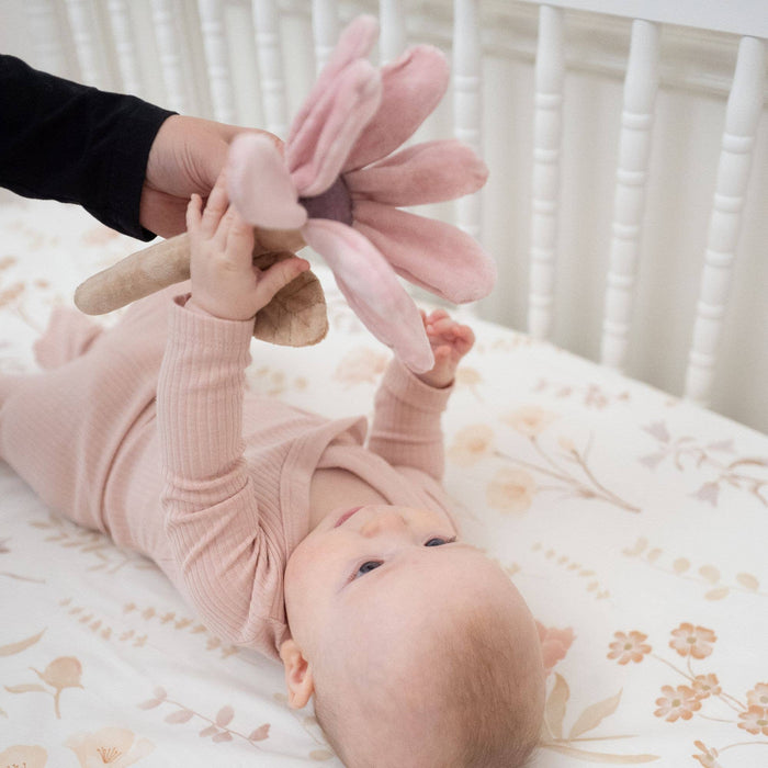 Violet Floral Plush Baby Rattle Toy