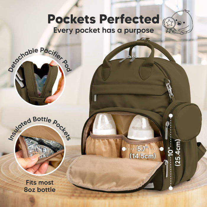 Dark Olive Play Diaper Bag Backpack, Baby Bag with Changing Pad - Nature Baby Outfitter