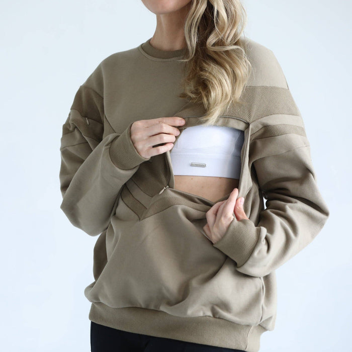 Dark Olive Isabella Oversized Nursing & Pregnancy Sweatshirt - Nature Baby Outfitter