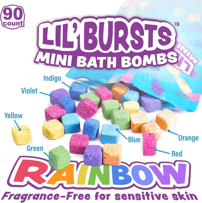 Lil' Bursts Mini Bath Bombs for Kids, 90 Count, Rainbow
