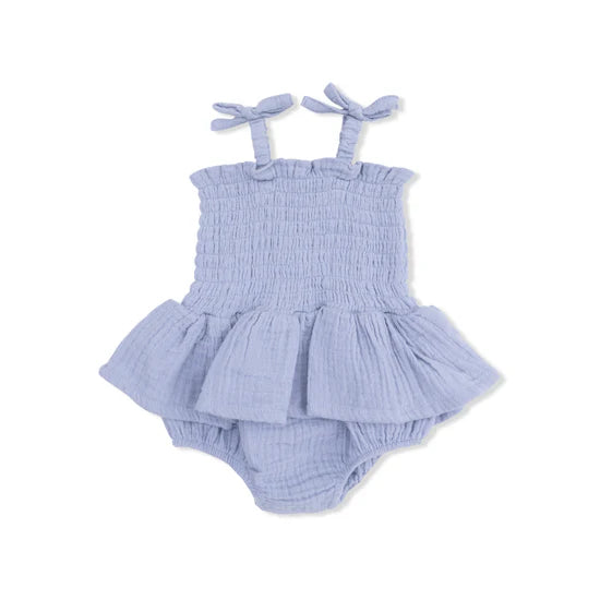 Blue Blizzard Muslin Smocked Bubble Romper Skirt
