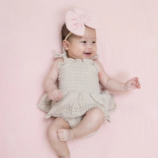 French Oak Muslin Smocked Bubble Romper Skirt