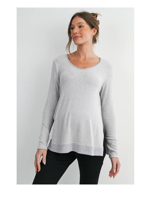 Heather Gray Maternity Soft Knit Long Sleeve Pullover Top