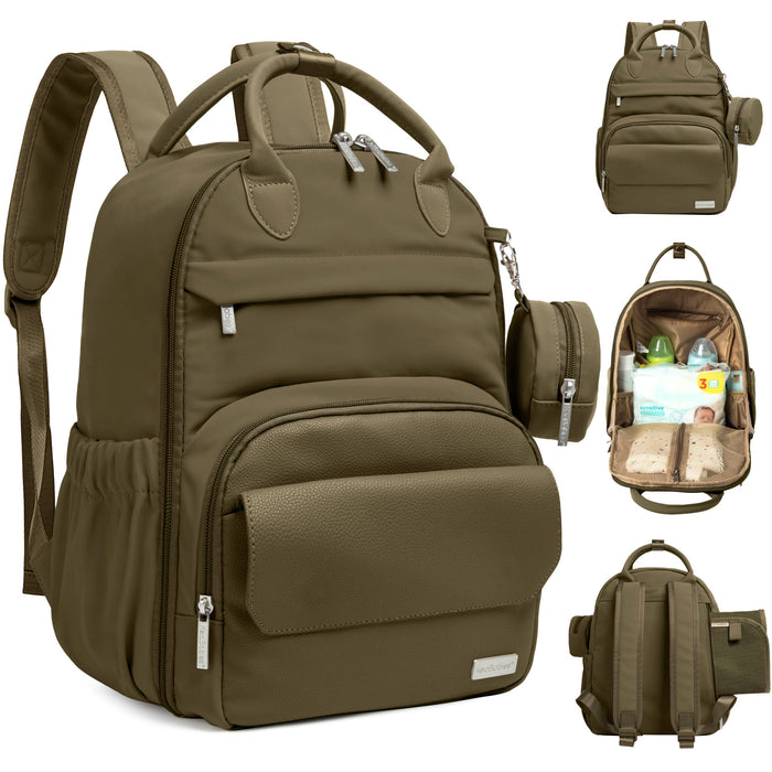 Dark Olive Play Diaper Bag Backpack, Baby Bag with Changing Pad - Nature Baby Outfitter