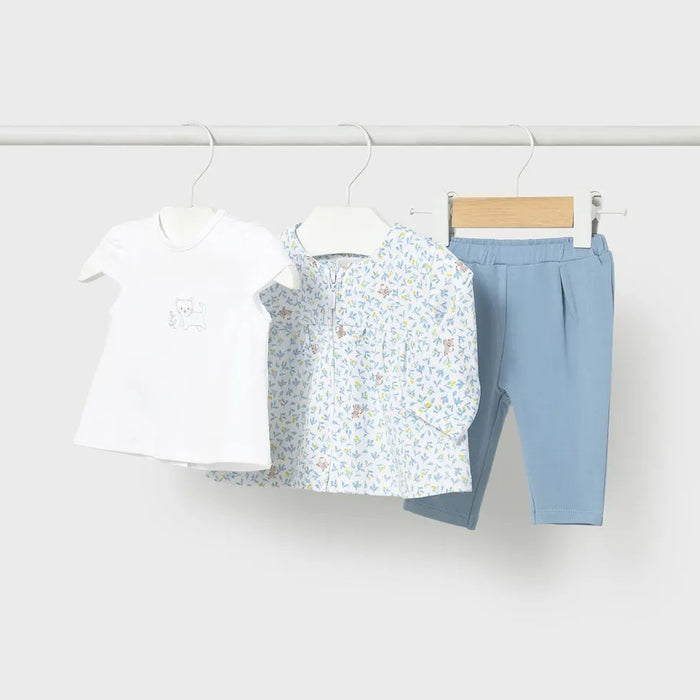 Blue Floral 3-Piece Trouser Set