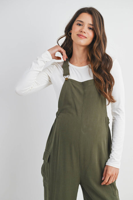 Olive Straight Leg Maternity Adjustable Overalls