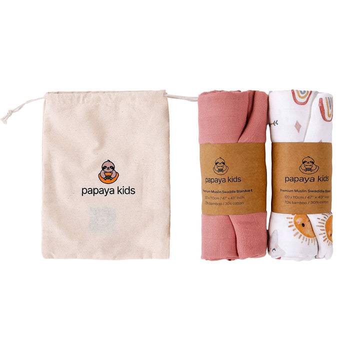 Clouds & Pink Muslin Swaddle Blankets Set