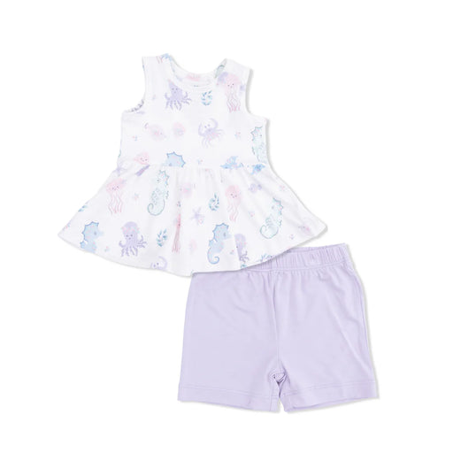 Floral Sea Creatures - Peplum Tank and Bike Short Set - Nature Baby Outfitter