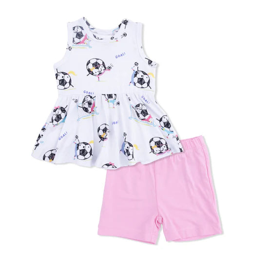 Soccer Balls Pink Peplum Tank Top & Bike Shorts
