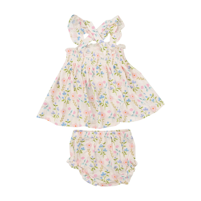 Pretty Simple Floral Ruffle Strap Smocked Top & Bloomers Set