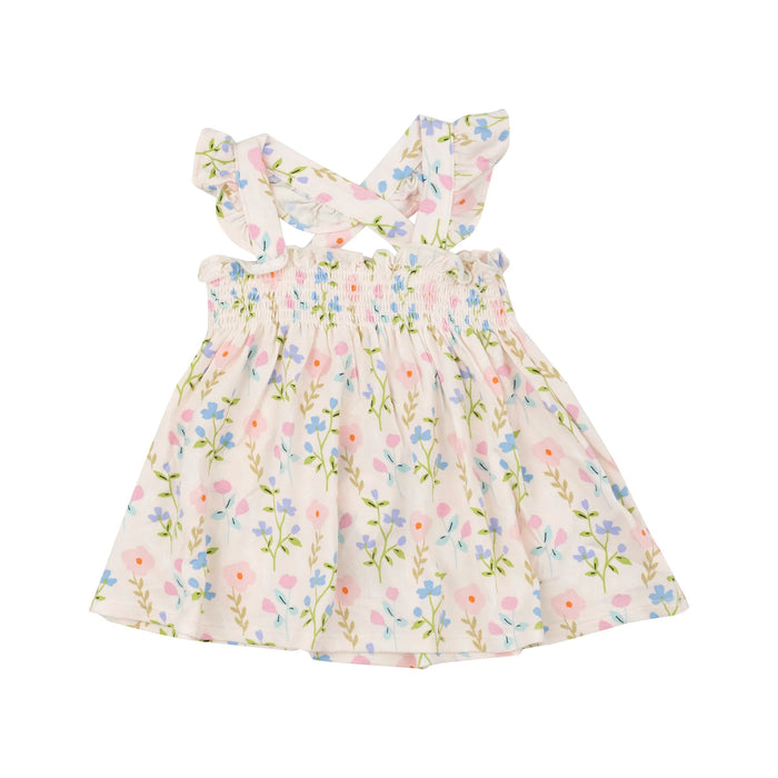 Pretty Simple Floral Ruffle Strap Smocked Top & Bloomers Set
