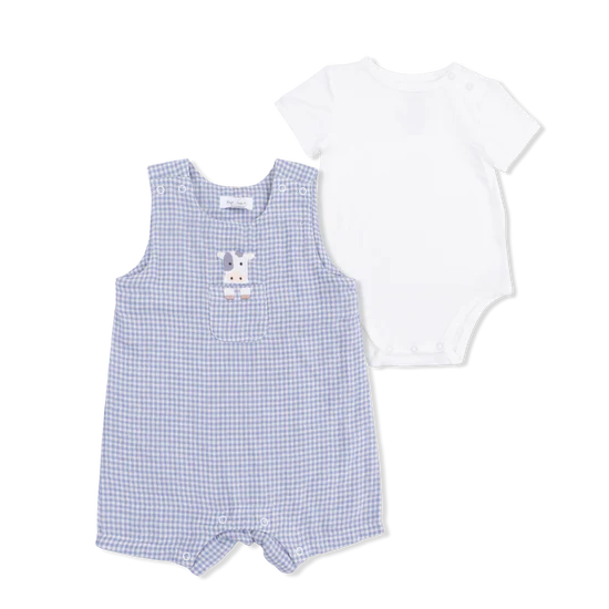 Cute Farm Animals Applique Shortie Coverall with Bodysuit