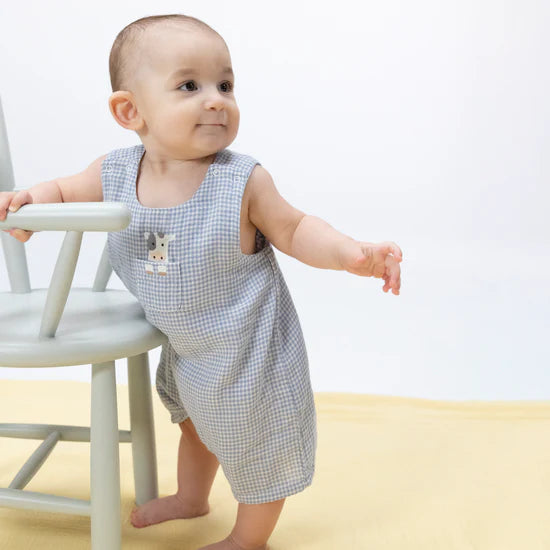 Cute Farm Animals Applique Shortie Coverall with Bodysuit