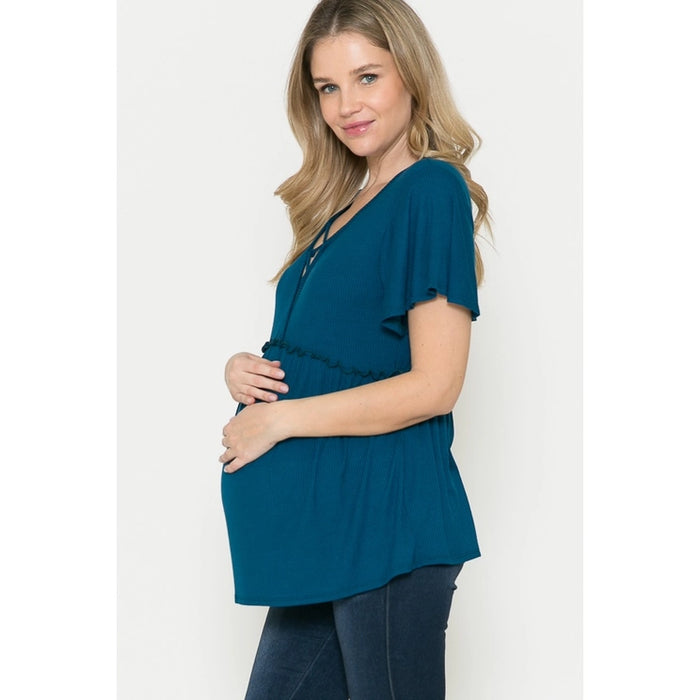 Teal Maternity Baby Doll Rib Top