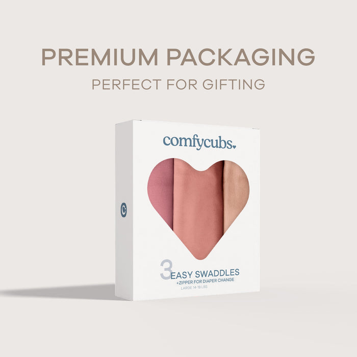 Easy Swaddle Blankets with Zipper in Light Blush, Blush, Mauve