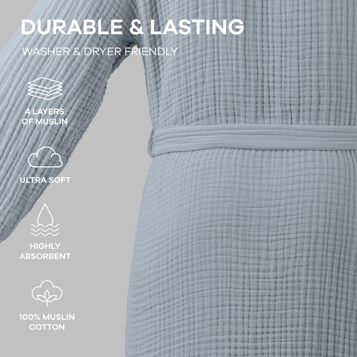 Muslin Bathrobe in Pacific Blue