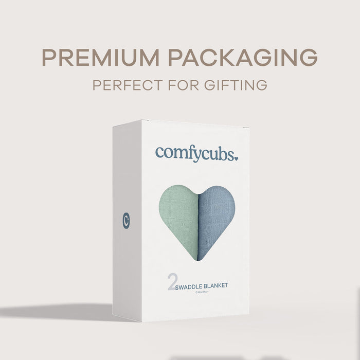 Muslin Swaddle Blanket, 47” x 47” in Pacific Blue & Fern, 2 Pack