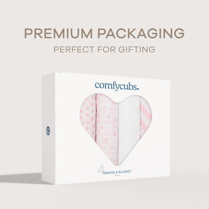 Muslin Swaddle Blankets 47” x 47” in Pink, 4 Pack