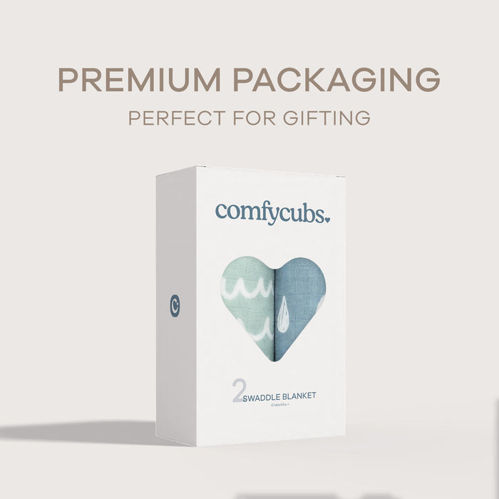 Muslin Swaddle Blanket, 47” x 47” in Rain & Doodle, 2 Pack