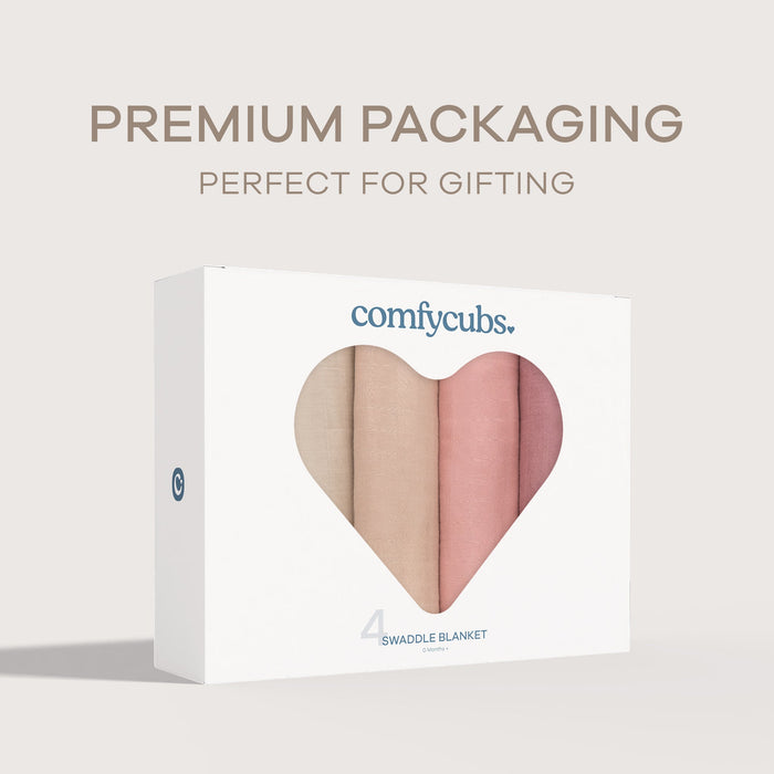 Muslin Swaddle Blankets 47” x 47” in Cream, Blush, Bold Blush, Mauve, 4 Pack