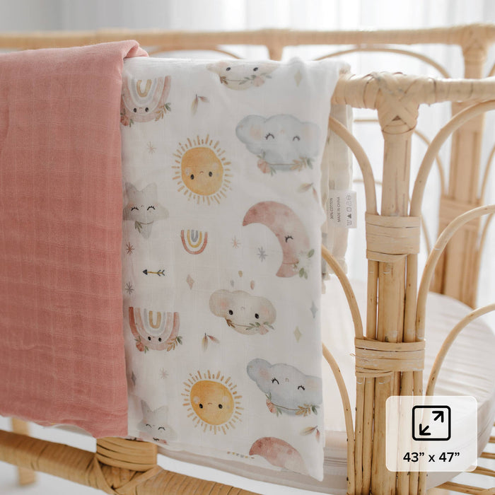 Clouds & Pink Muslin Swaddle Blankets Set