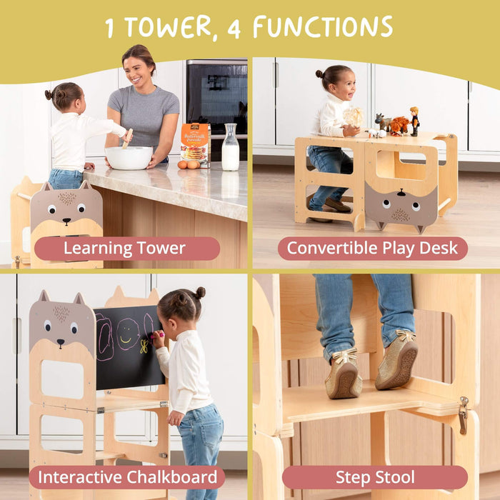 Convertible Toddler Tower - 4-in-1 Montessori Step Stool & Desk