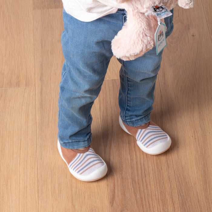Flat Striped Brown Baby Crib Shoes