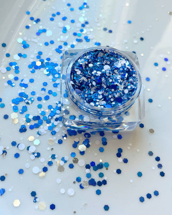 Blue White and Silver Face and Body Glitter Gel