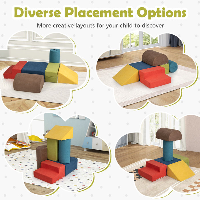 6-Piece Baby Climbing Blocks with 30D High-Density Foam and Carrying Handles-Multicolor