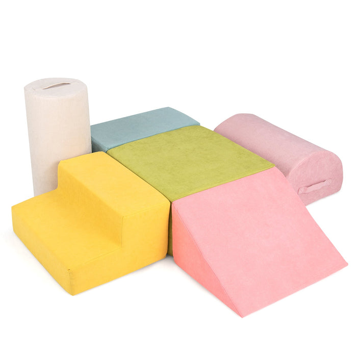 6-Piece Baby Climbing Blocks with 30D High-Density Foam and Carrying Handles-Macaron Multicolor