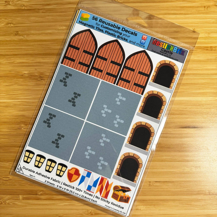 Castle: Reusable Decals for Customizing Magnetic Tiles, Plastic Bricks, and more
