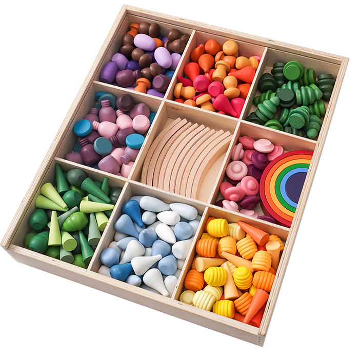 NEW 252-Piece Mandala Loose Parts Play Set with Mini Rainbow & Natural Wooden Blocks