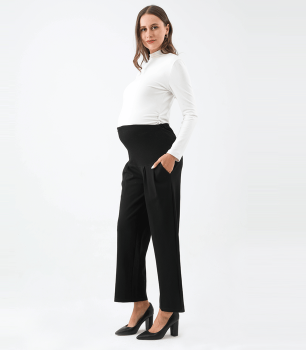 Black Maternity Wide Leg Pant Wear to Work Office Pants