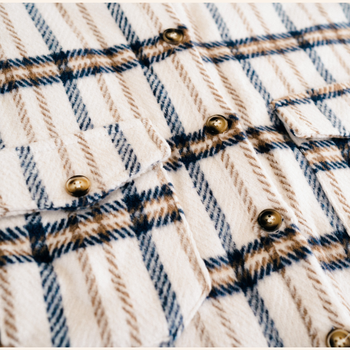 Cream & Navy Plaid Flannel - Adult