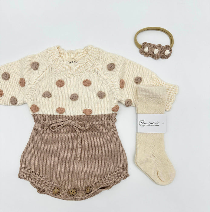 Cream Fog Lottie Dot Knit Romper