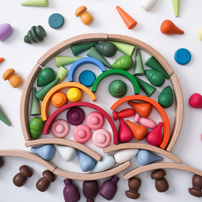 NEW 252-Piece Mandala Loose Parts Play Set with Mini Rainbow & Natural Wooden Blocks