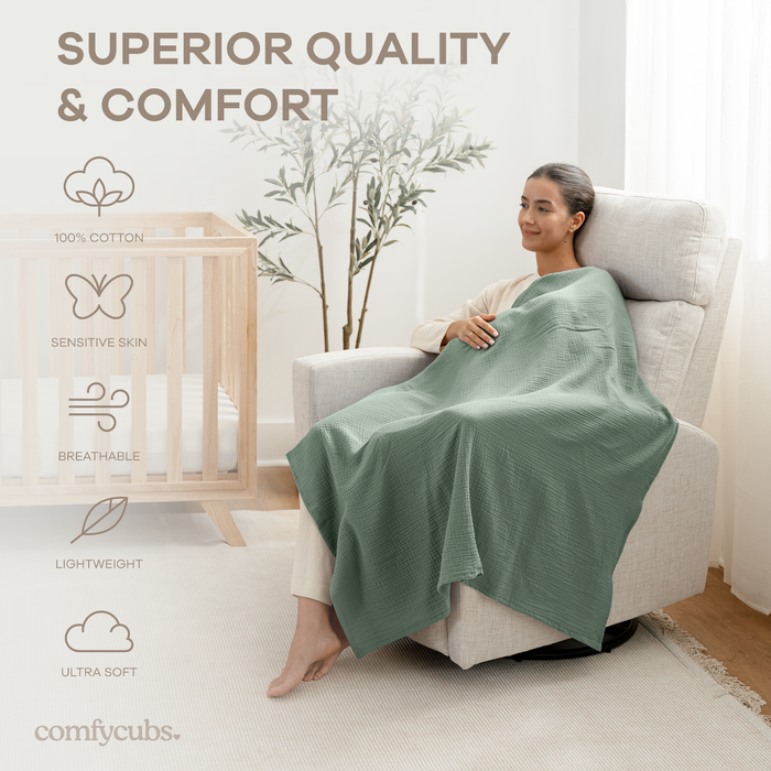 Muslin Swaddle Blankets, 42” x 42” in Neptune, Pacific Blue, Fern, Pack of 3