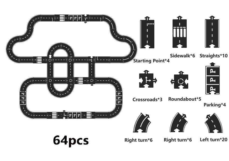 Flexible Rubber Roads Play Set – Open-Ended City & Car Track Play