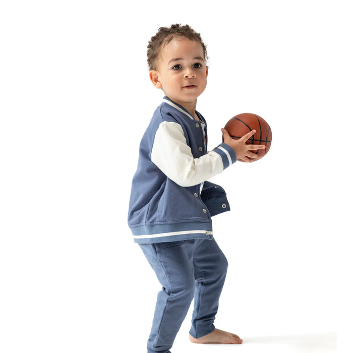 Navy Varsity French Terry Letterman Jacket