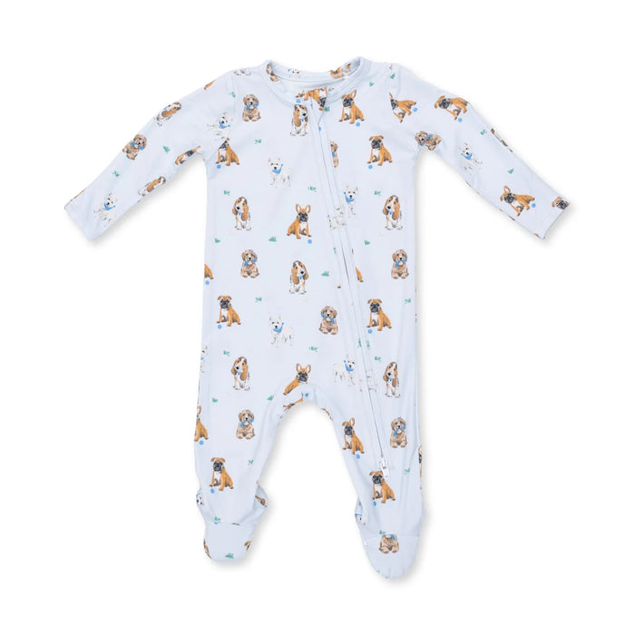 Bestie Dogs Blue 2-Way Zipper Footie Pajama