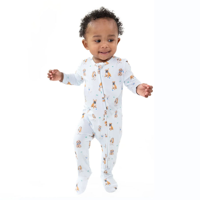 Bestie Dogs Blue 2-Way Zipper Footie Pajama