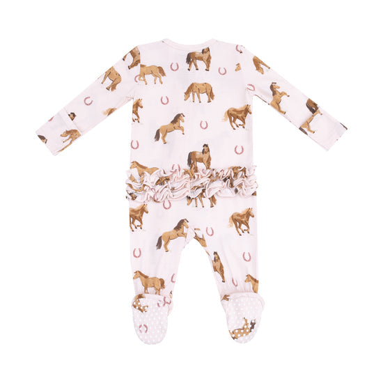 Pink Ponies Ruffle Back 2-Way Zipper Footie Pajama