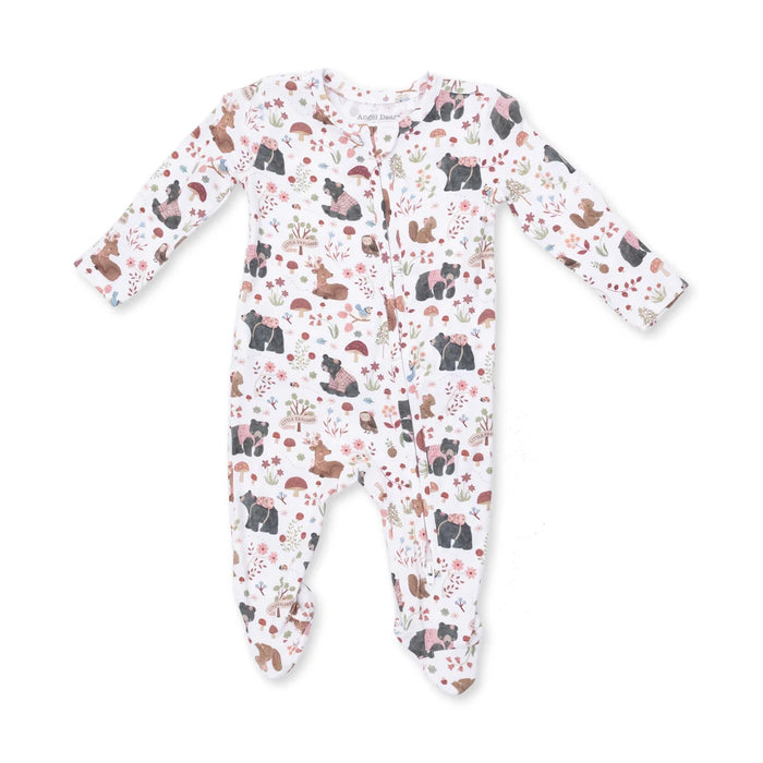 Southern Woodland Animals Pink Ruffle Back 2-Way Zipper Footie Pajama