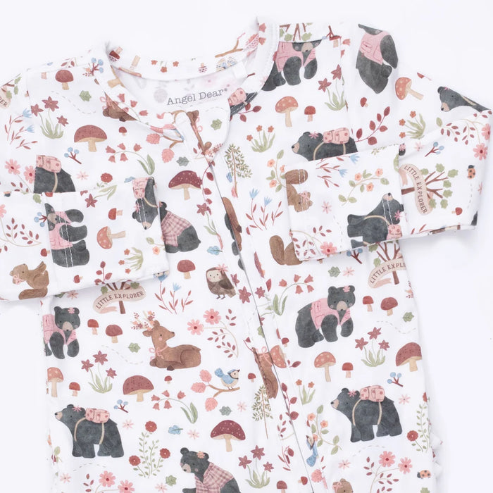 Southern Woodland Animals Pink Ruffle Back 2-Way Zipper Footie Pajama