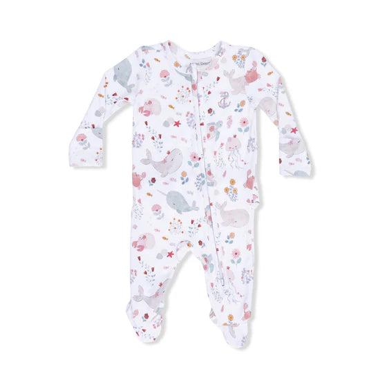 Garden Sea Creatures Ruffle Back 2-Way Zipper Footie Pajama