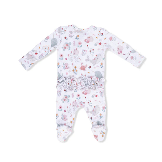 Garden Sea Creatures Ruffle Back 2-Way Zipper Footie Pajama