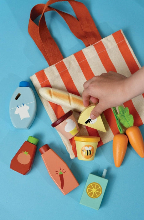 Wooden Bargain Grocery Bag Pretend Play Set